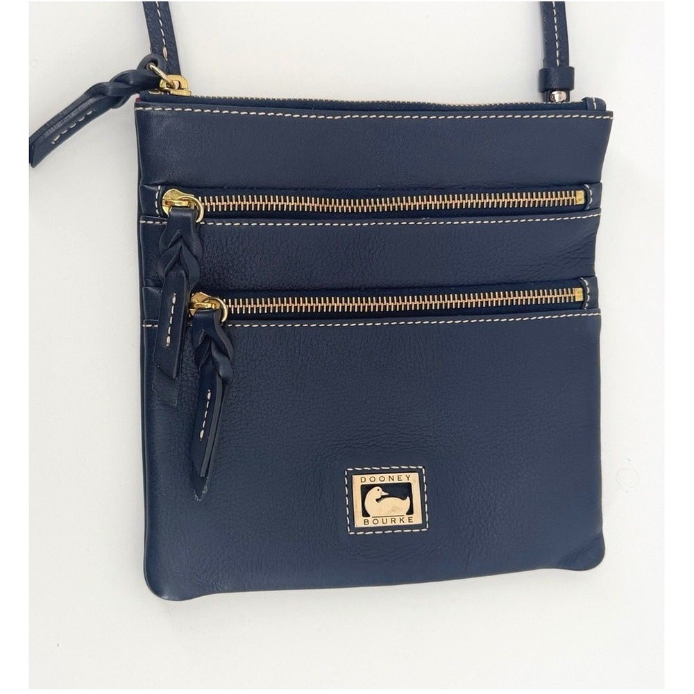 Dooney & Bourke Navy Blue Pebble Grain Leather Triple Zip Crossbody Bag - Picture 8 of 10